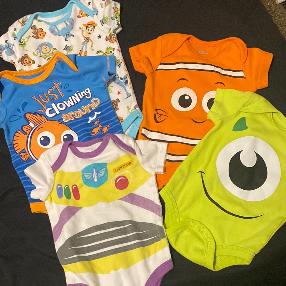 Bundle of 5 Disney Pixar baby onesies